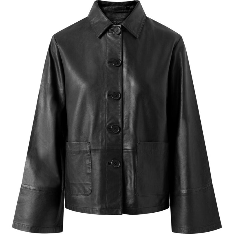 Depeche, loose fit læderskjorte i sort, til kvinder