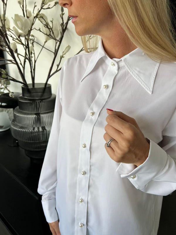 Design by Laerke, smuk strygefri bomulds skjorte, Nadin Pearl, i hvid, til kvinder