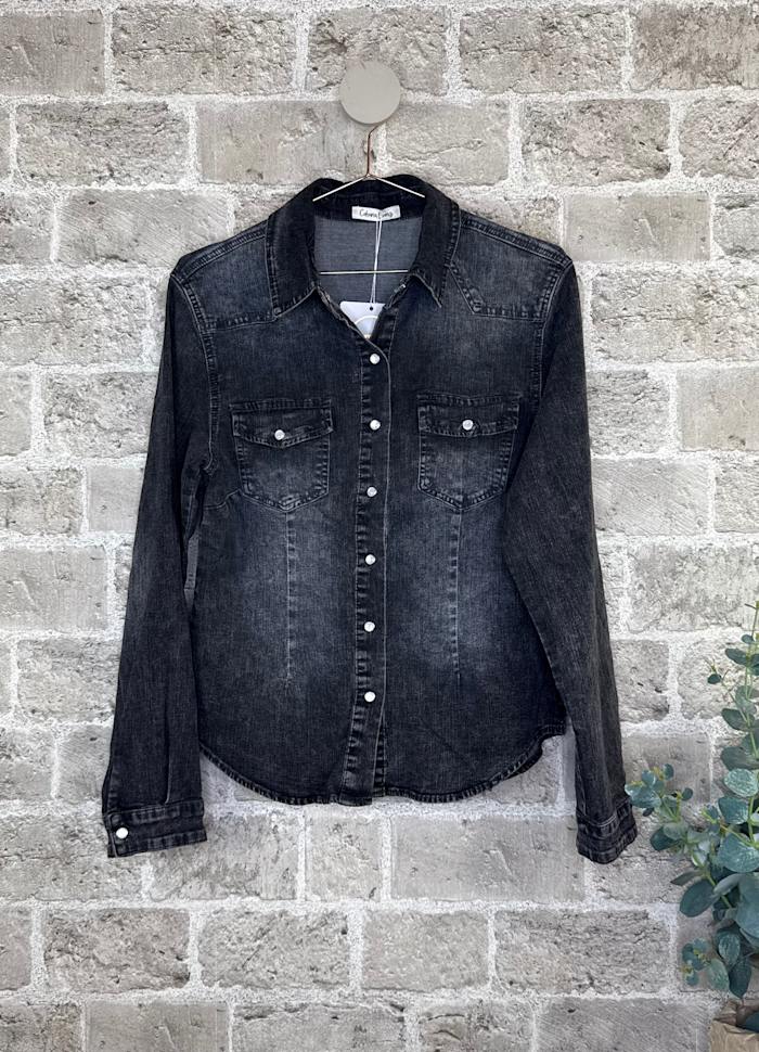 Cabana Living, Black Denim skjorte med Stretch, til kvinder