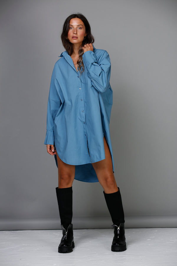BOYFRIEND skjorte, one size, i farven Denim blue, til kvinder
