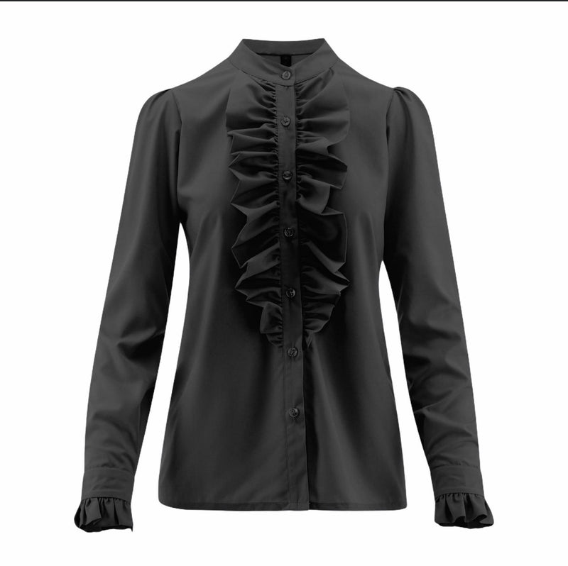 Design By Laerke, THE QUEEN RUFFLE SHIRT, Smuk og elegant skjorte i sort, fås i flere farver