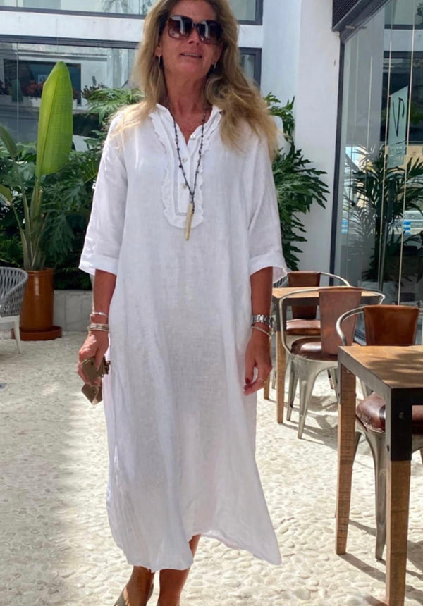 Cabana Living, Sommer tilbud, flot hvid hørkjole til kvinder