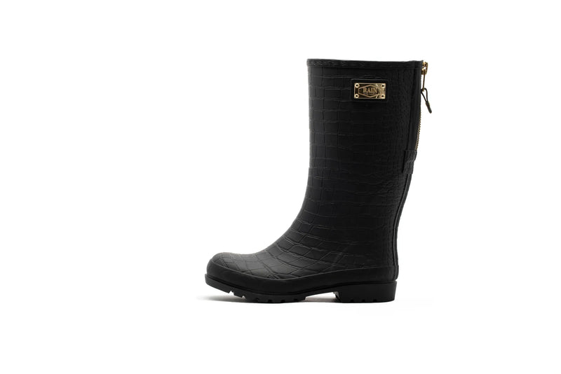 Rain By Lund, High Black - SORTE Croco gummistøvler, til kvinder